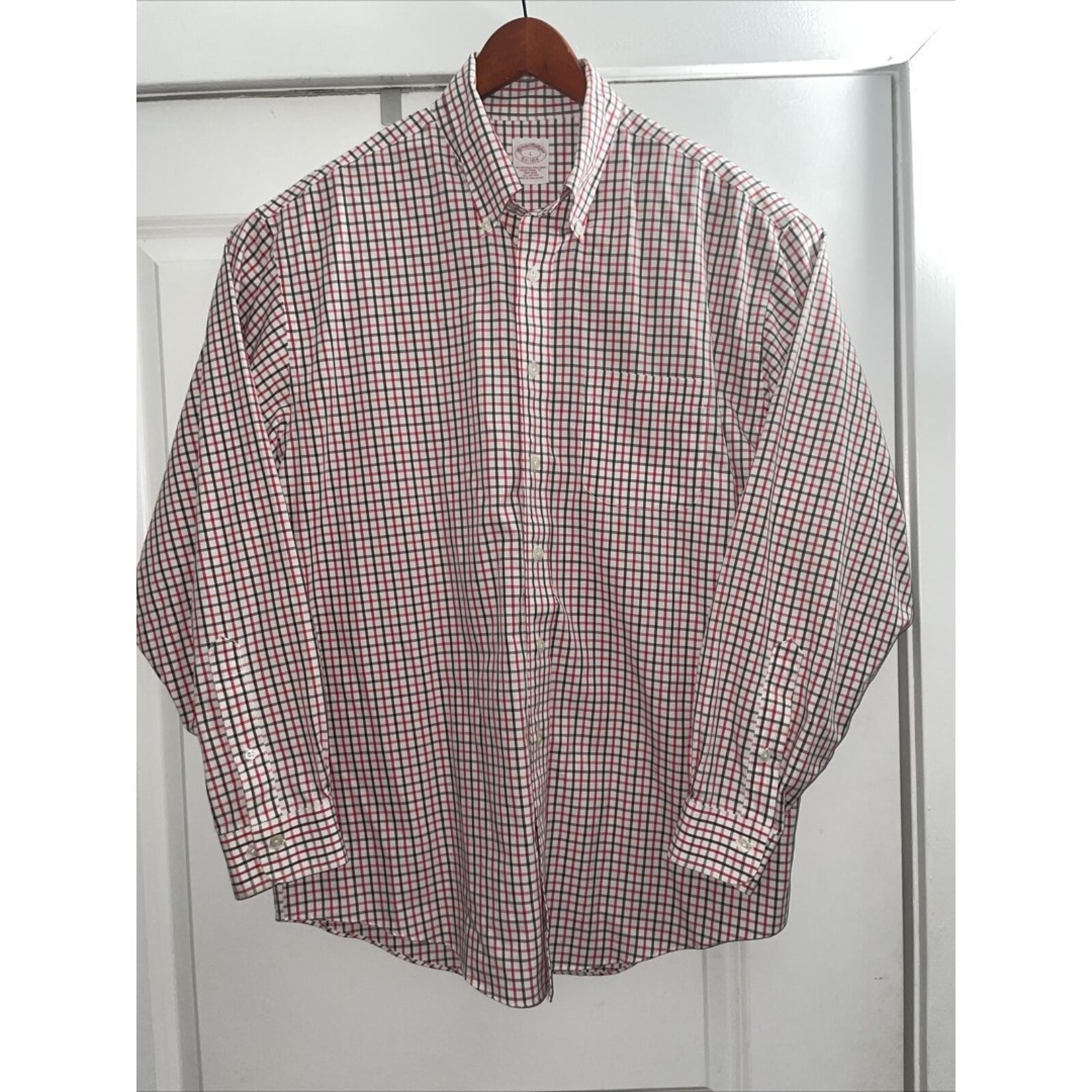 Brooks Brothers Original Polo Button Down Shirt Size L Red Grey White Check