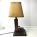 1980s Well Water Pump Table Lamp Handcrafted Wood School Model Burlap Shade MCM