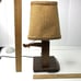 1980s Well Water Pump Table Lamp Handcrafted Wood School Model Burlap Shade MCM
