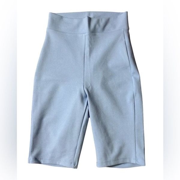 NWT Nocturne Women's Blue High-Waist Ribbed Biker Athletic Shorts - Size Small