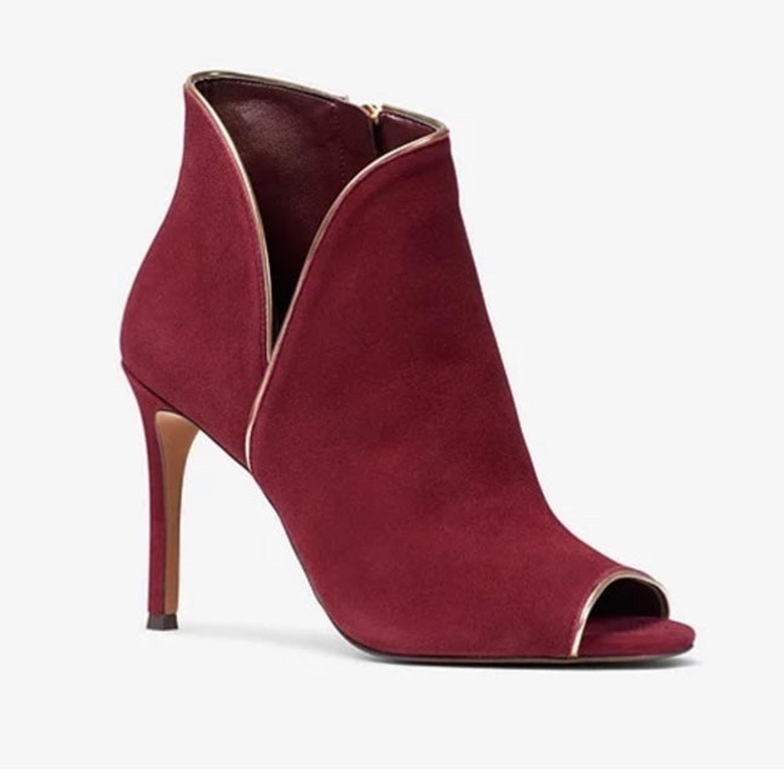 Michael Kors Harper Open Toe Bootie Heels in Oxblood Suede Size 8.5