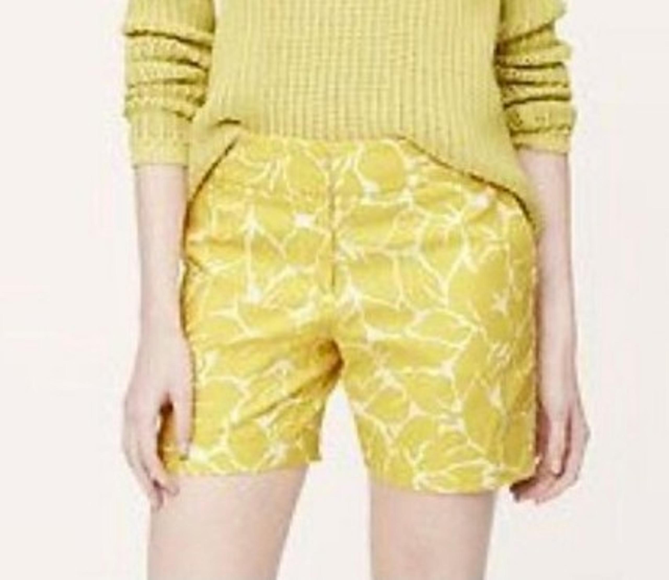 Like New Ann Taylor Loft Shorts~The Riviera~Yellow & White Leaves~Linen Blend~4