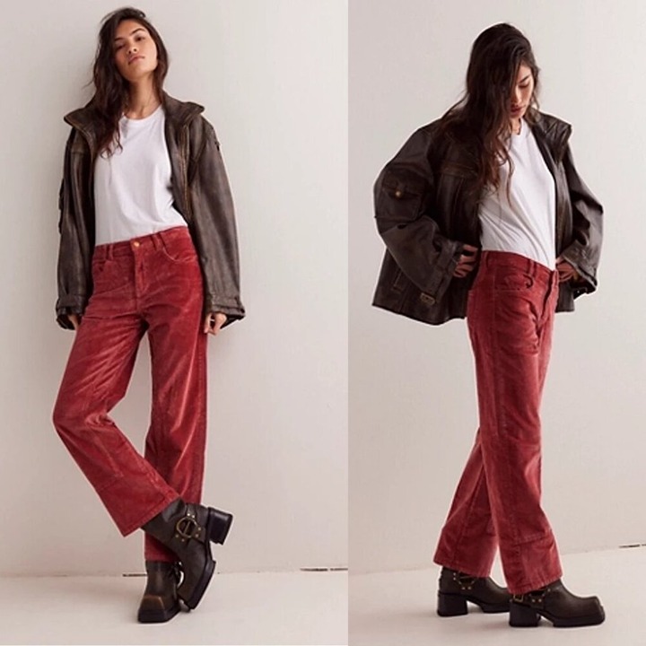NWT New 128 Free People We The Free Risk Taker Cord Wine Jeans Size 32
