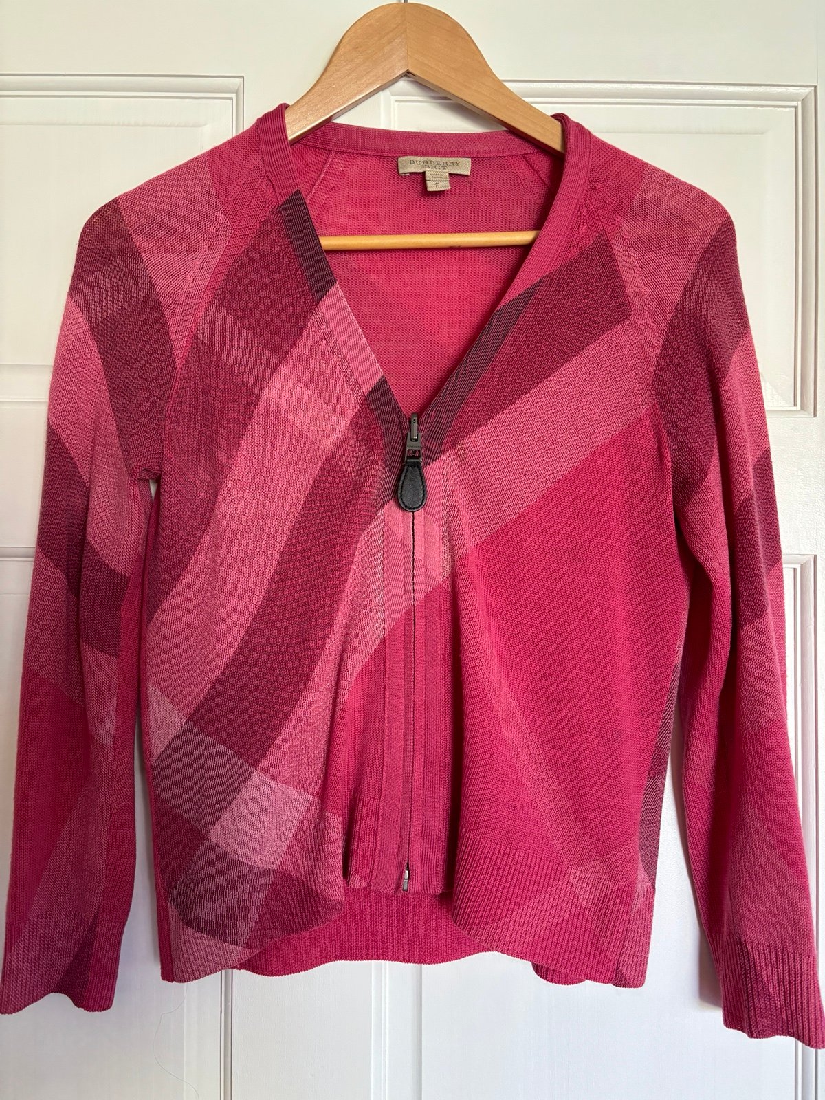 Burberry Women's Silk Wool Blend Cropped Pink Plaid Small