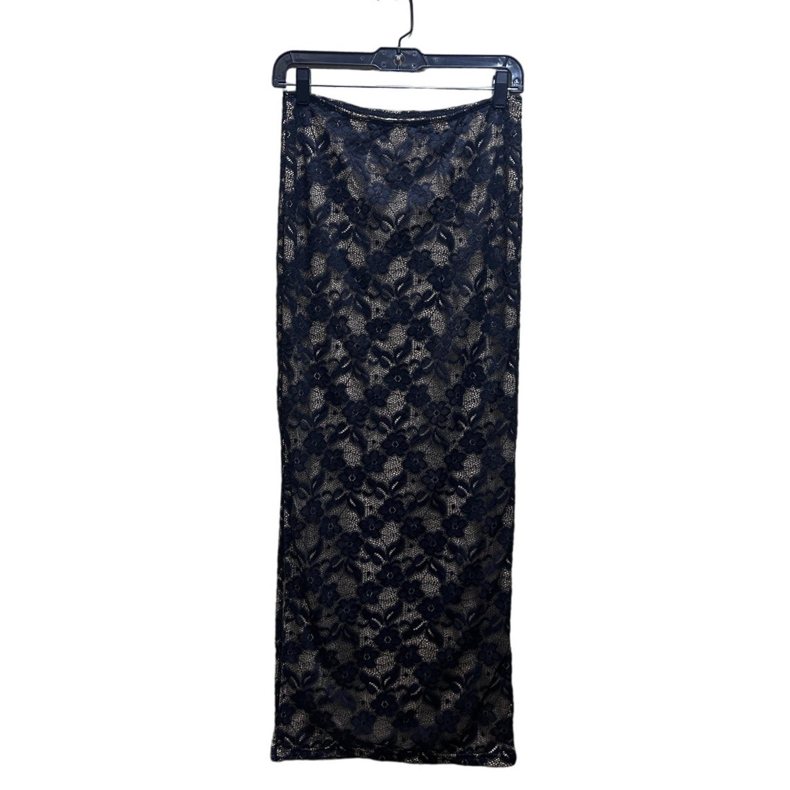 Shein Whimsygoth Maxi Lace Black Lined Skirt M Fairy Dark Academia Lolita Witchy