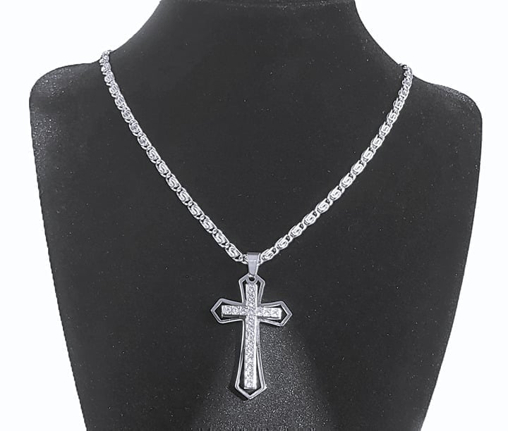 2ct Diamond Womens Cross Pendant Chain Link Necklace 14K White Gold Jewelry 2