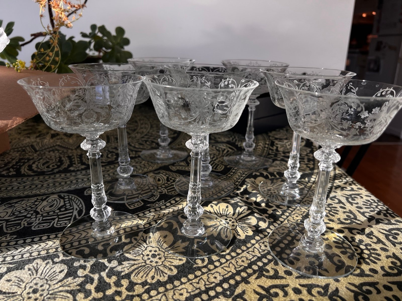 Heisey Glass of Newark, Ohio Orchid Pattern Dessert Cups / Stemware