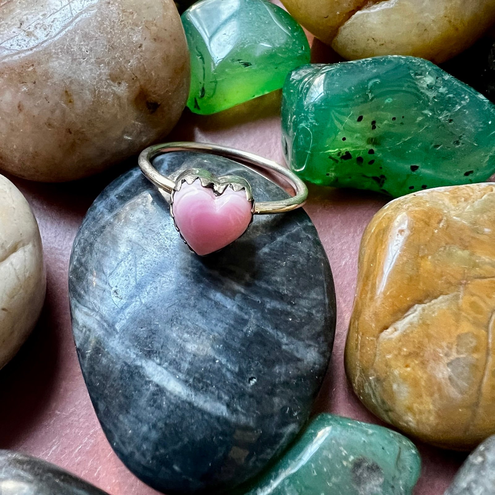 Sterling Silver & Pink Conch Heart Ring Size 9
