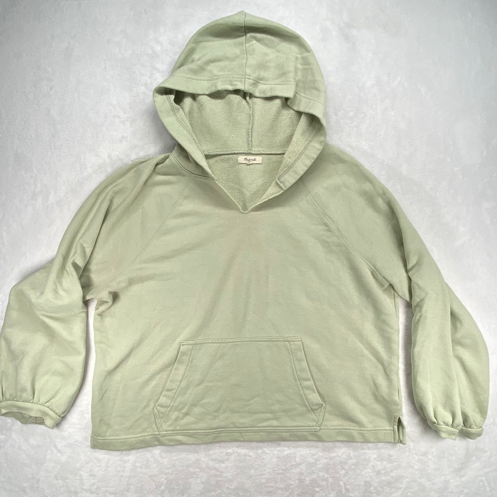 Madewell Hoodie Pullover Sweatshirt Pouch Pocket Balloon Sleeve Green L
