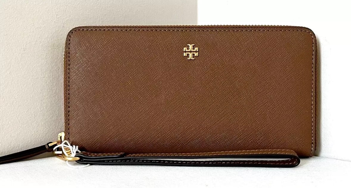 New Tory Burch Emerson Wristlet Zip Continental Wallet Leather Mosse