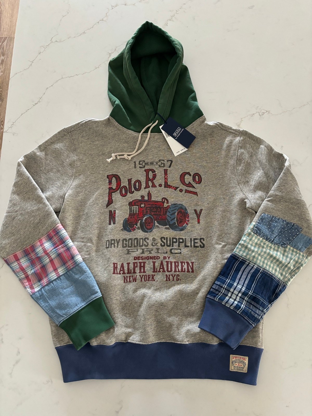 Polo Ralph Lauren Country Patchwork Graphic Hoodie Mens Size Medium