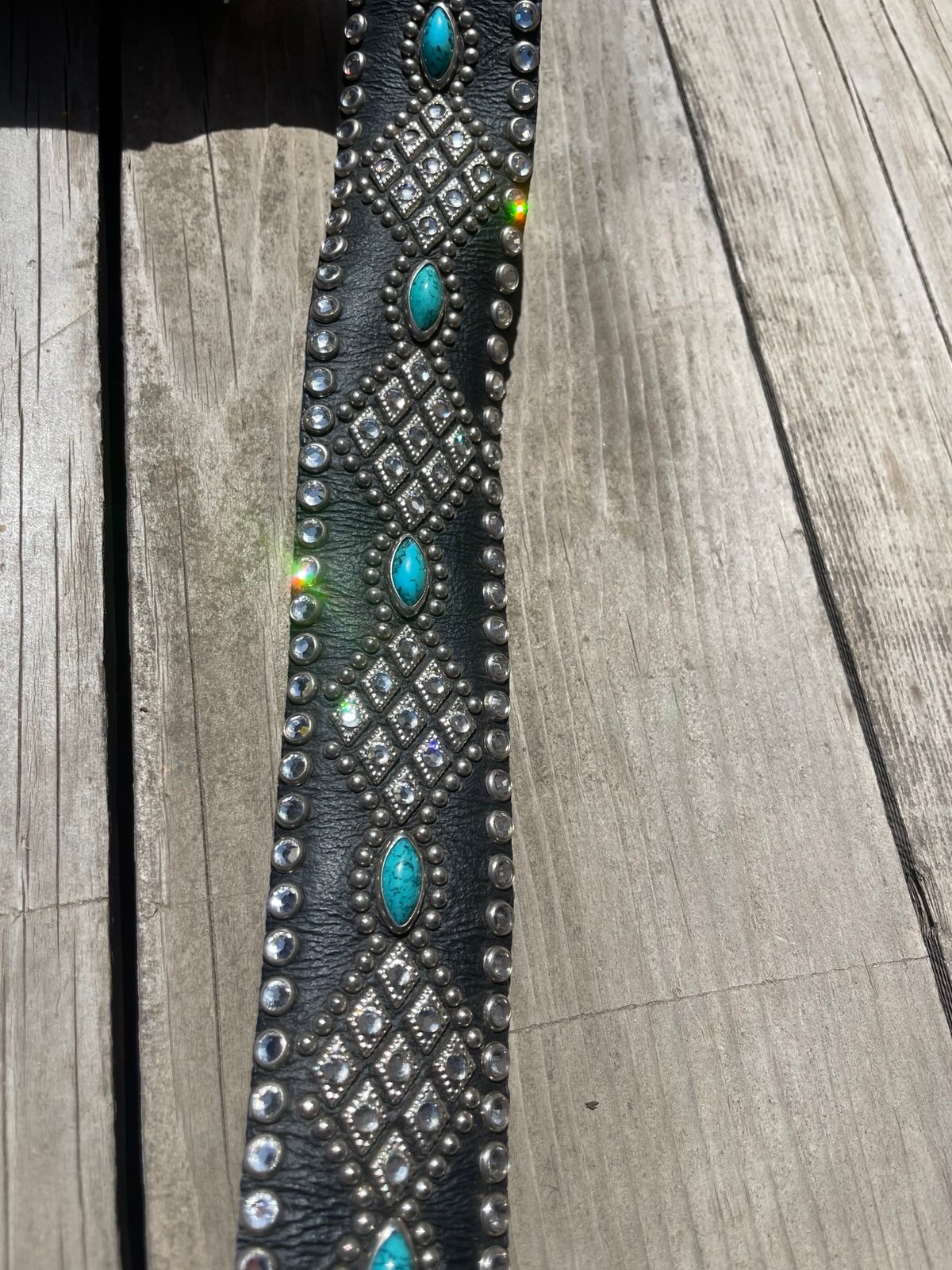 Kippys Swarovski Crystal black belt with turquoise