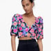 Zara Floral Puffy Sleeve Crop Top w Purple and Pink Flowers Side Zip XS