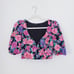 Zara Floral Puffy Sleeve Crop Top w Purple and Pink Flowers Side Zip XS