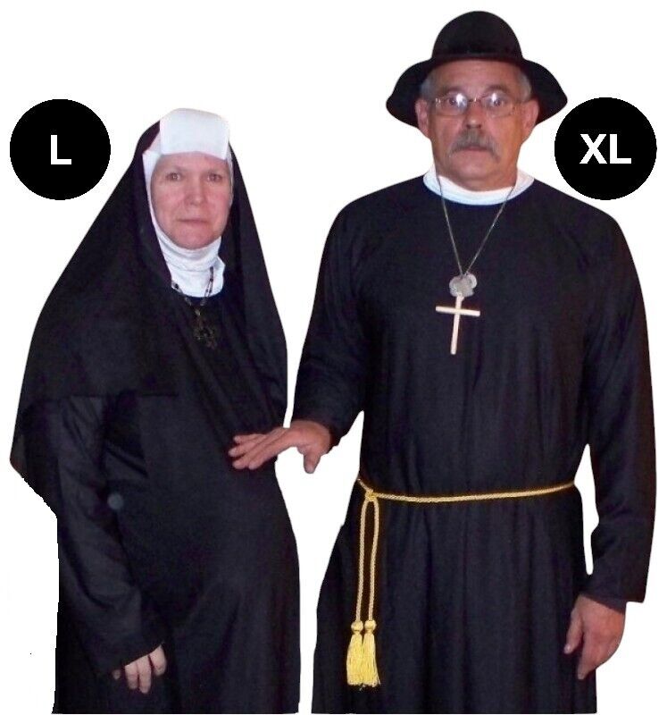 Traditional His & Her Priest and Nun Costumes Movie Church Play Stage Halloween