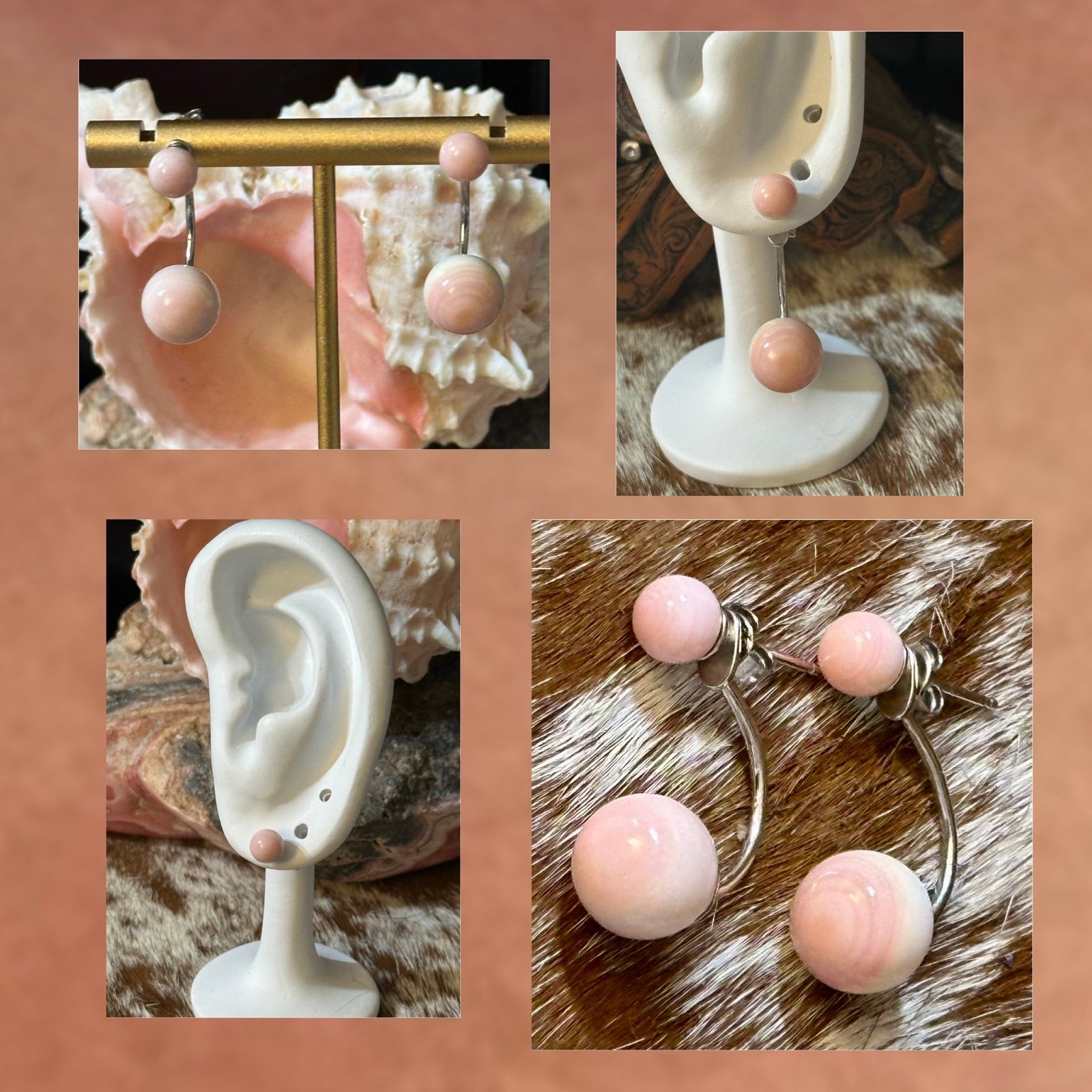 Pink Conch 2 way conversions versatile sterling silver post or drop earrings