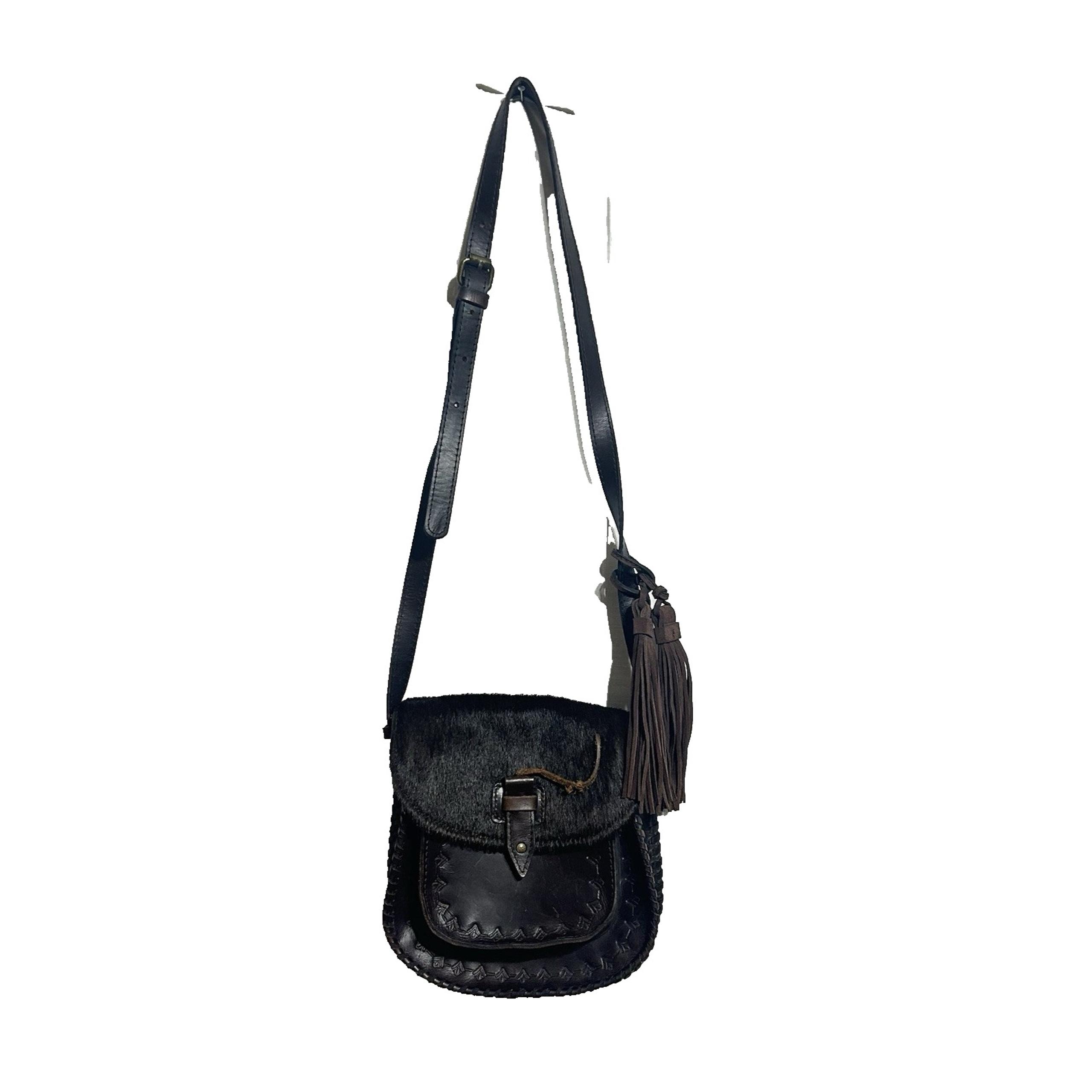 PATRICIA NASH Purse Brown Genuine Leather Fur/ Hide Saddle Bag