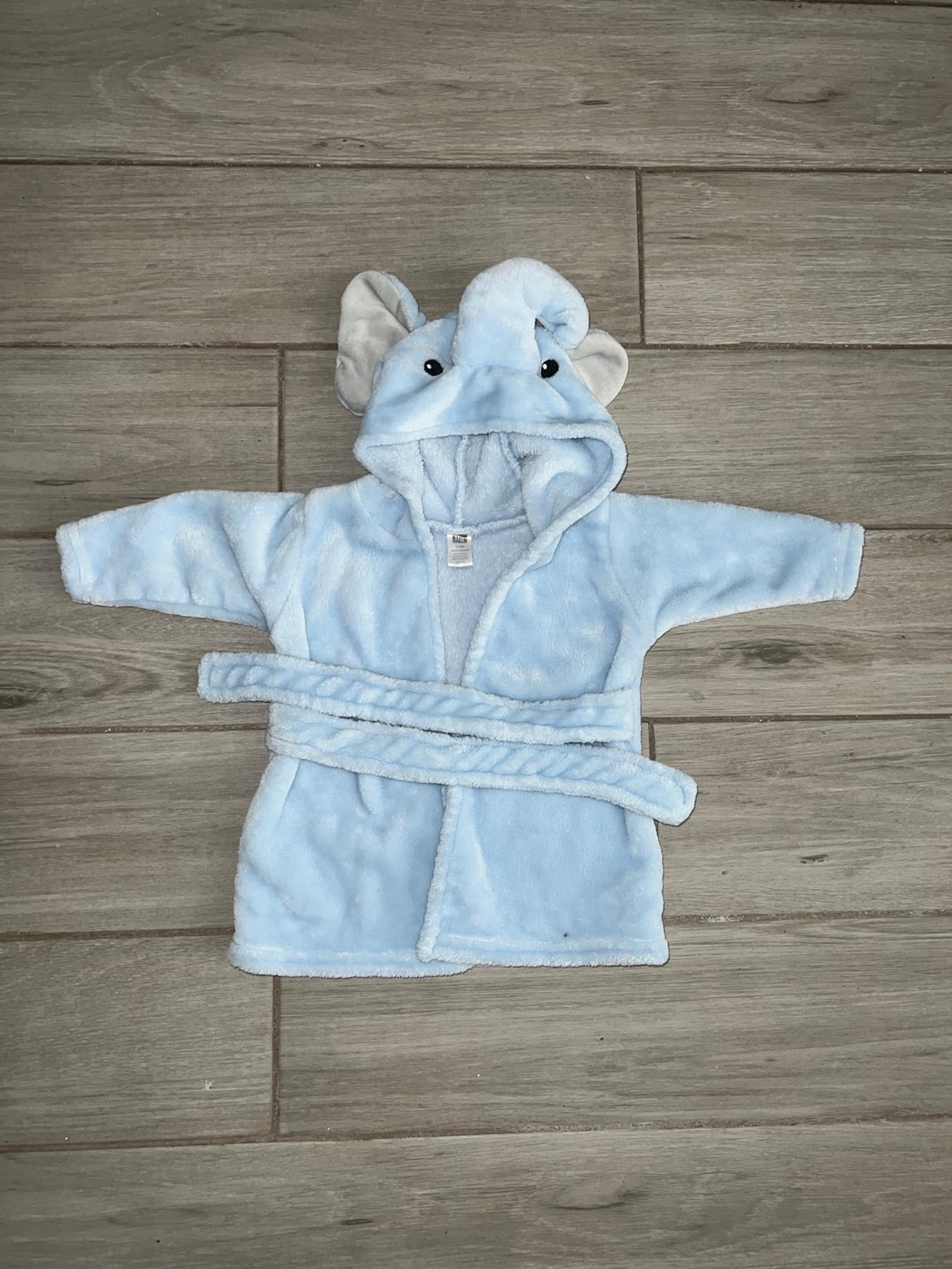 Hudson Baby Hooded Bath Robe Baby Blue Elephant 0-9 Months