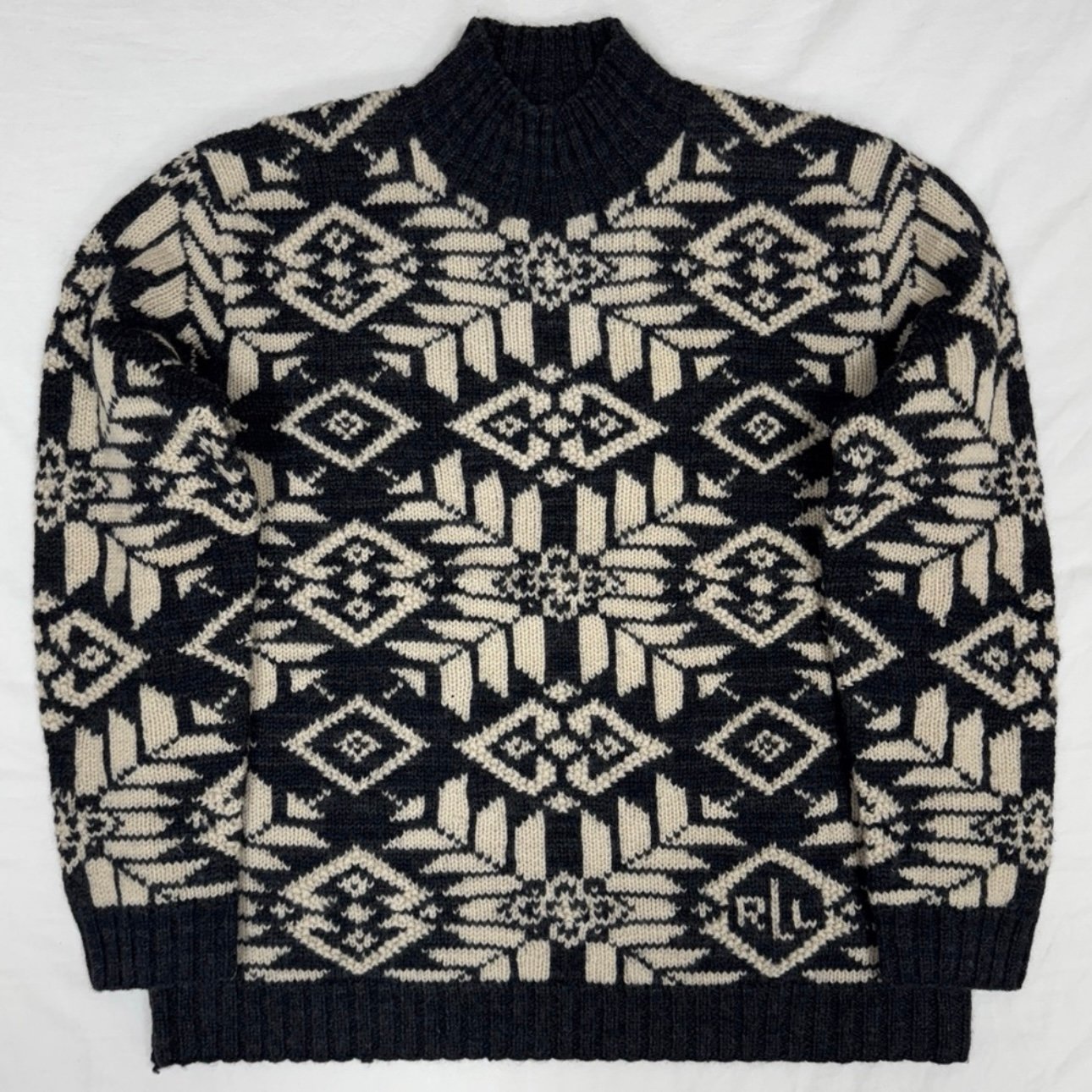 Lauren Ralph Lauren Fair Isle Wool Sweater Women’s Large Hand Knit Nordic Aztec