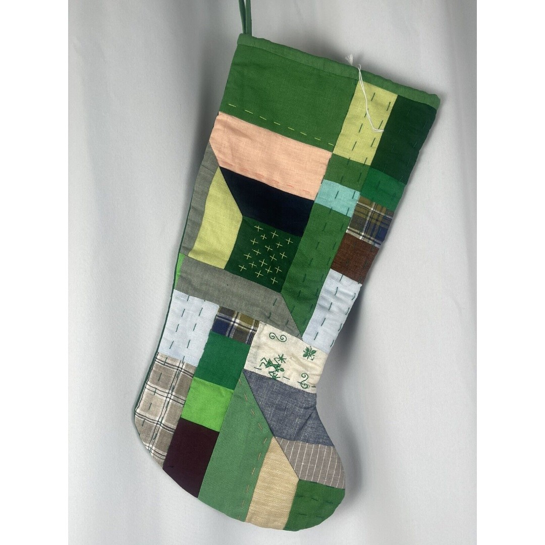 Thompson Street Stupid Quilted Patchwork Christmas Stocking In Green New