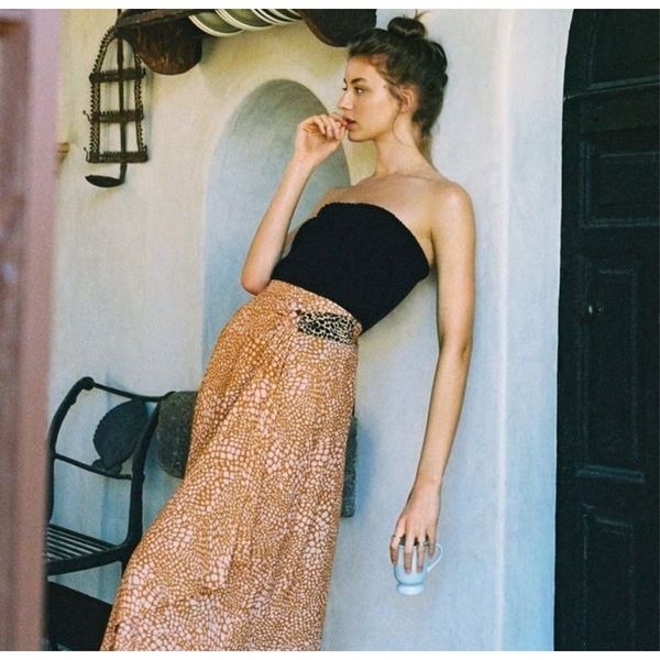 Anthropologie Maeve Minetta Wrap Midi Skirt Leopard Animal Pink Tan 14 Large L