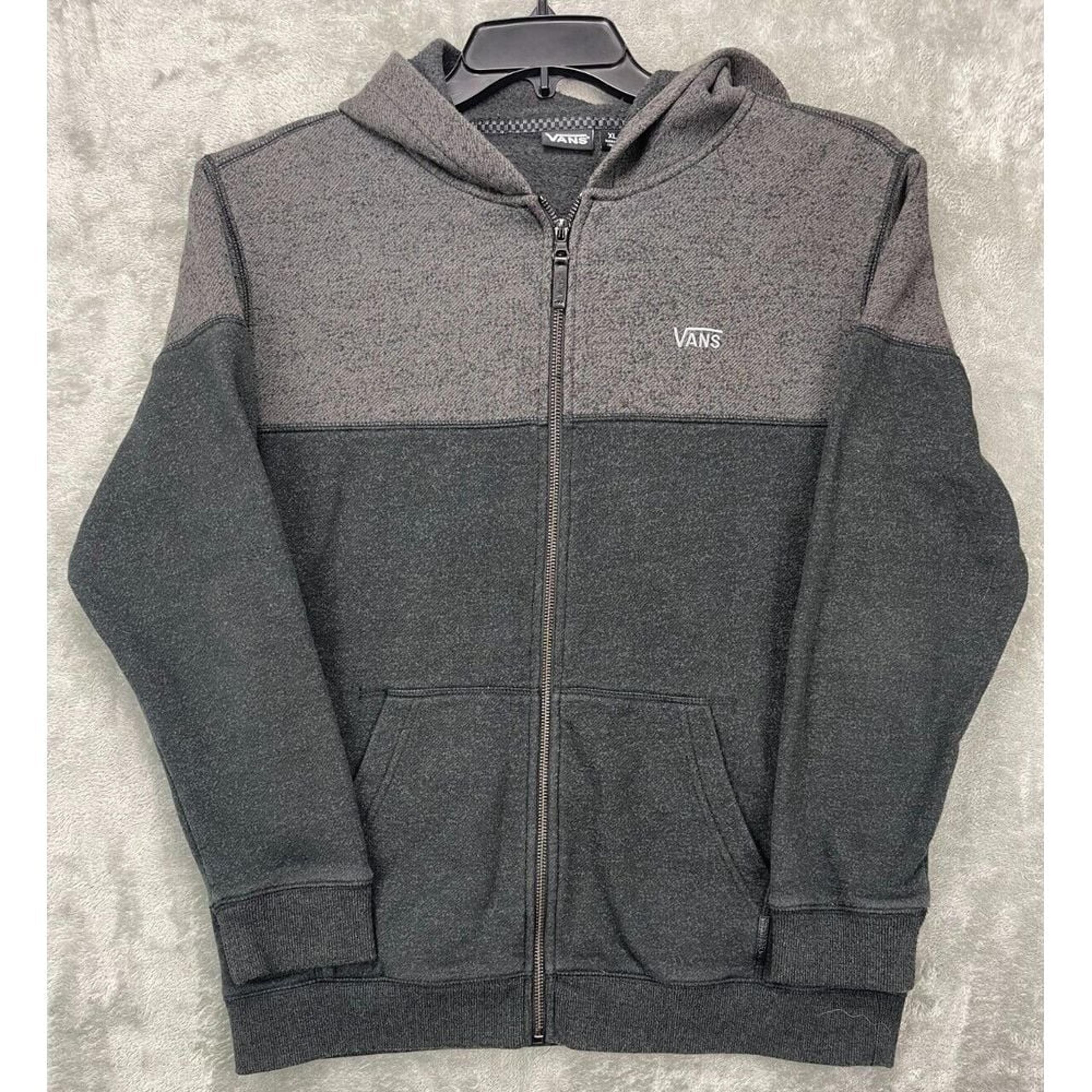 Vans Mens Full Zip Hoodie Sweatshirt XL Gray Black Casual Outdoors Warm Winter