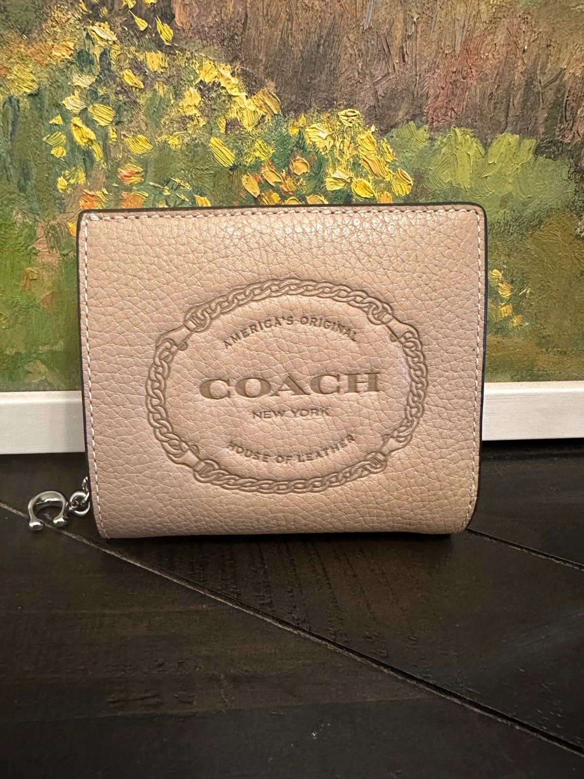 COACH HERITAGE LEATHER SNAP WALLET IN TAUPE TAN MAROON EUC W TAGS LEATHER