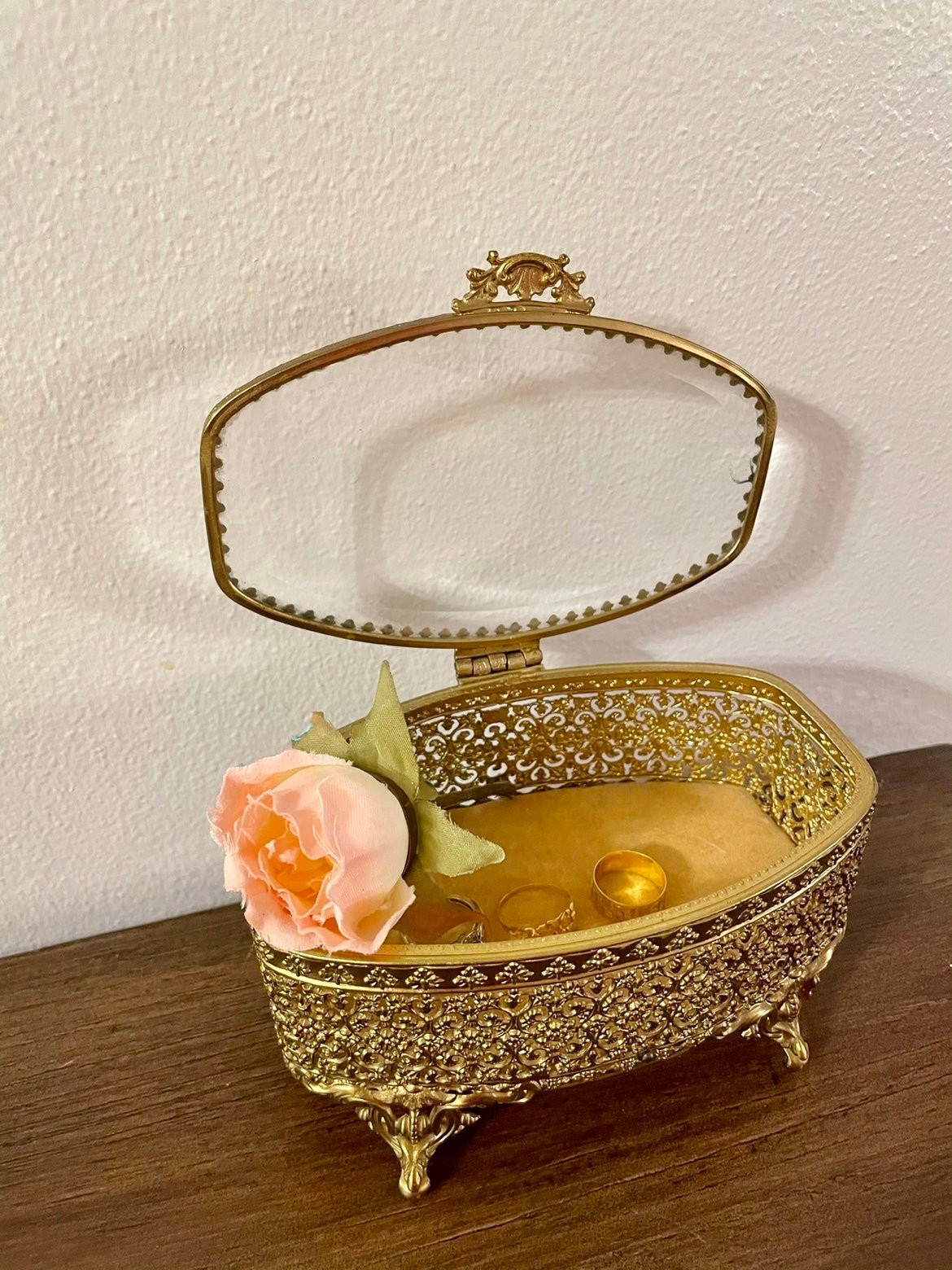 Antique vintage gold jewelry box