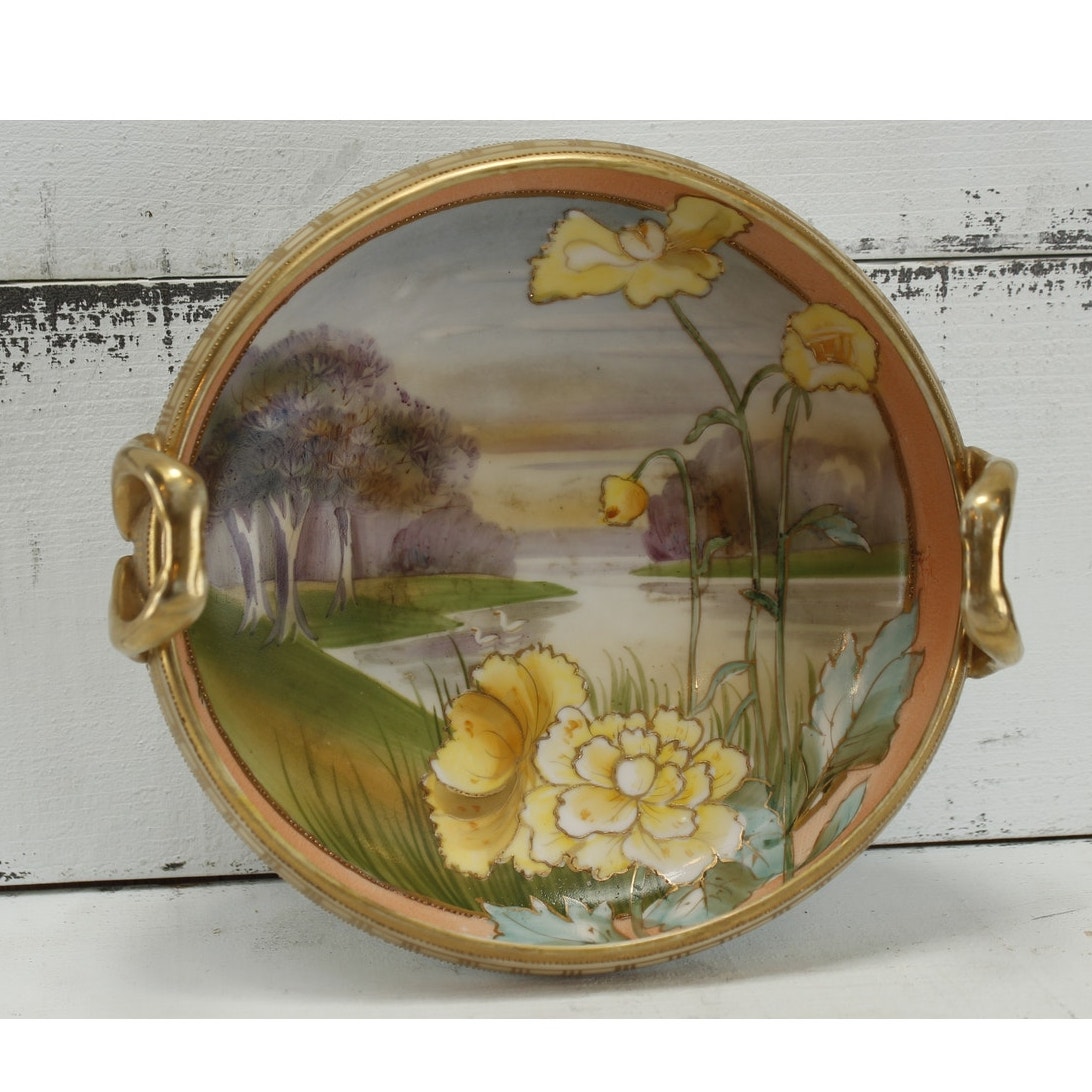 Antique Nippon Hand Painted Bowl Flower and Water Scene circa 1910s