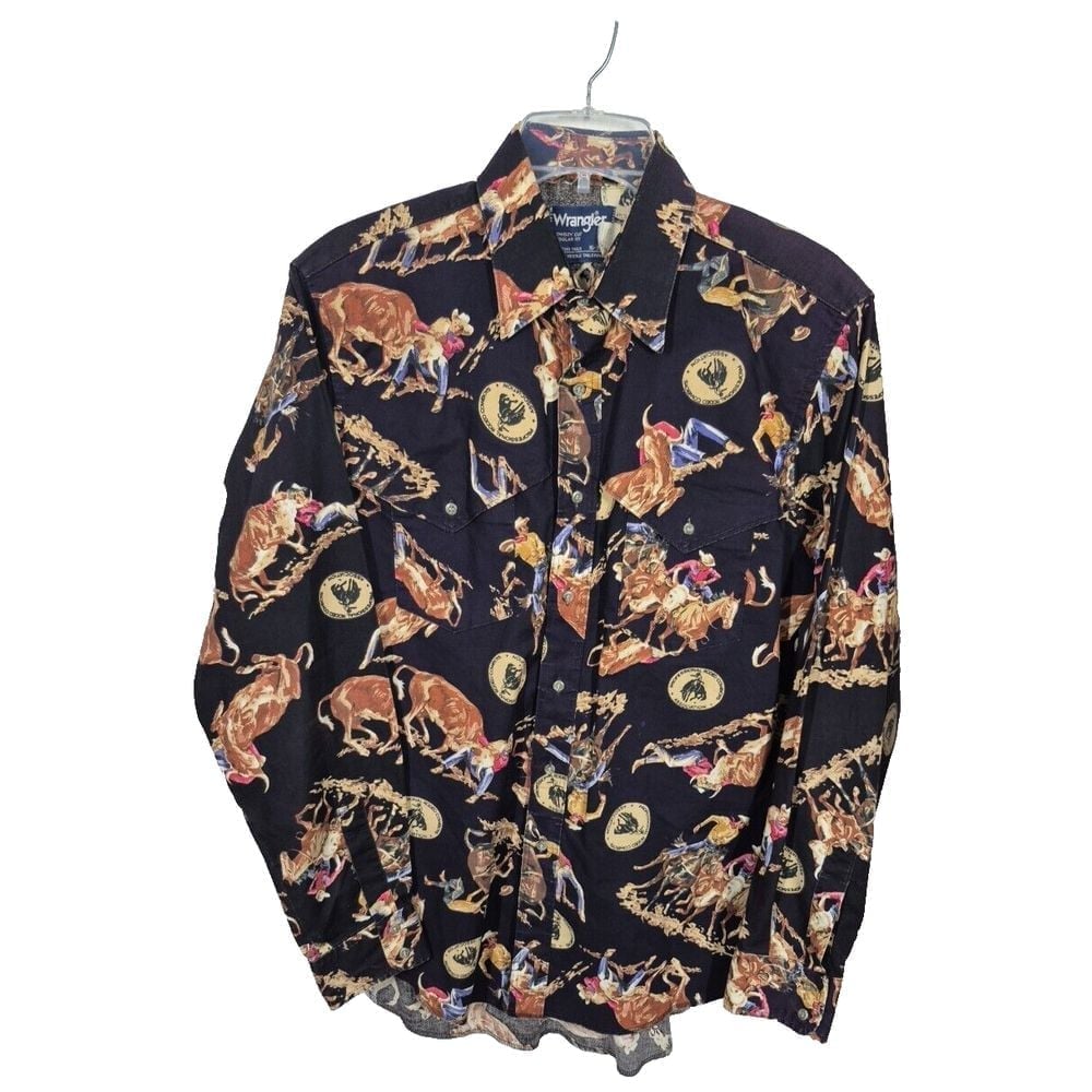 VTG Wrangler Brushpopper Shirt Mens 16-35 Cowboy XLong Tails Button up USA