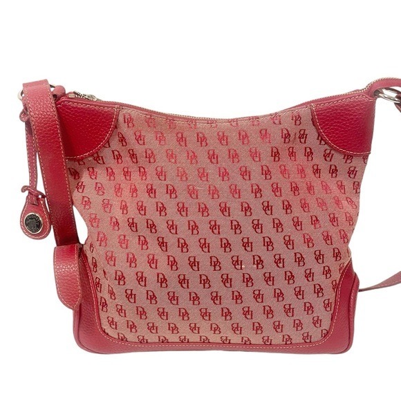 DOONEY & BOURKE Red Canvas Leather Trim Shoulder Crossbody Bag Purse