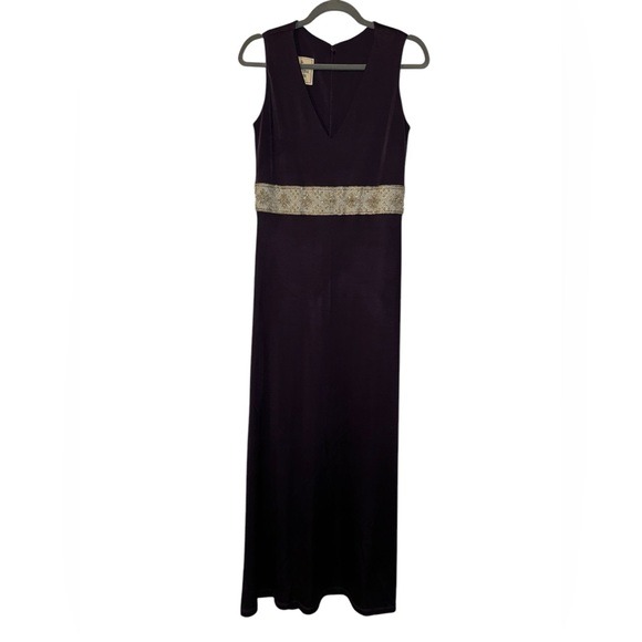 Christina Perrin Deep Purple Maxi Dress With Beaded Belt Detailing Size 12