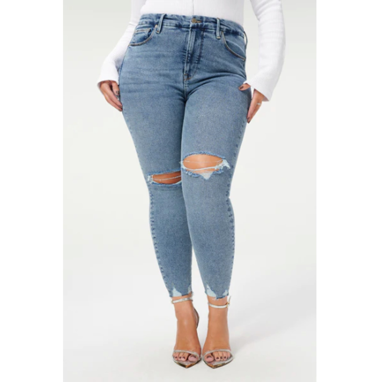 GOOD AMERICAN NWT Good Waist Crop Denim Jean in Blue799 // 14