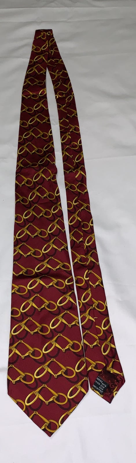 Gucci Maroon Burgundy Gold Chain Silk Italy Tie