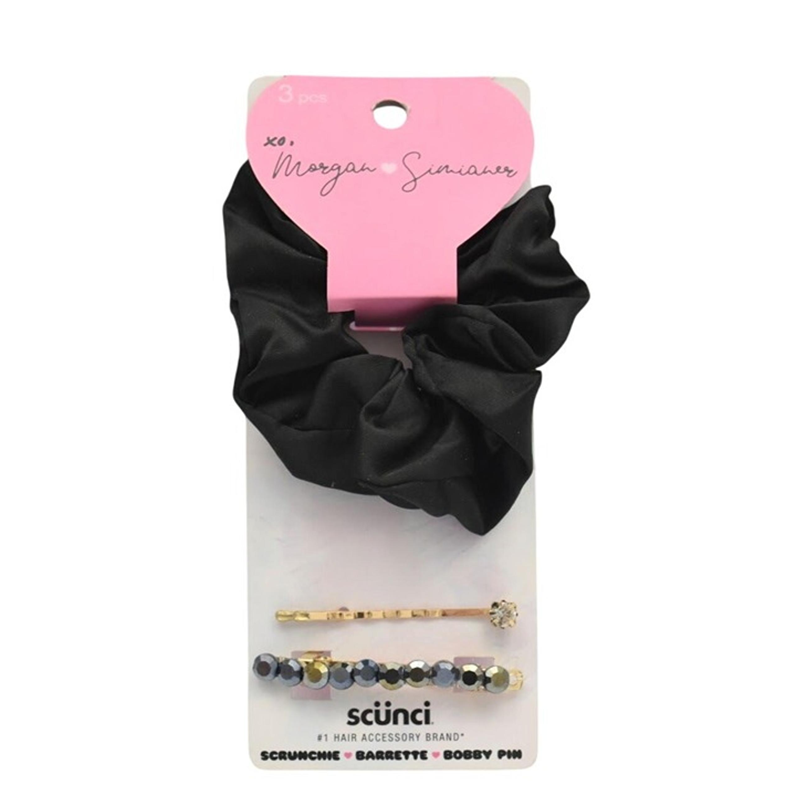 Scunci Morgan Simianer 3 Piece Hair Accessory Set Scrunchie Barrette Bobby Pin
