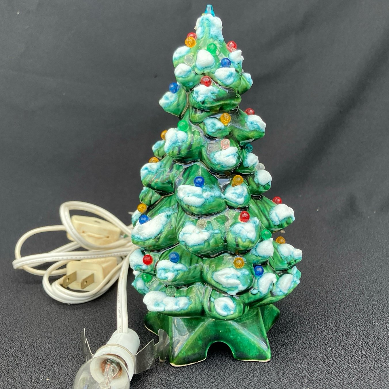 Ceramic 7” Snow Branch Christmas Tree with Attached Star Base with Clip Light
