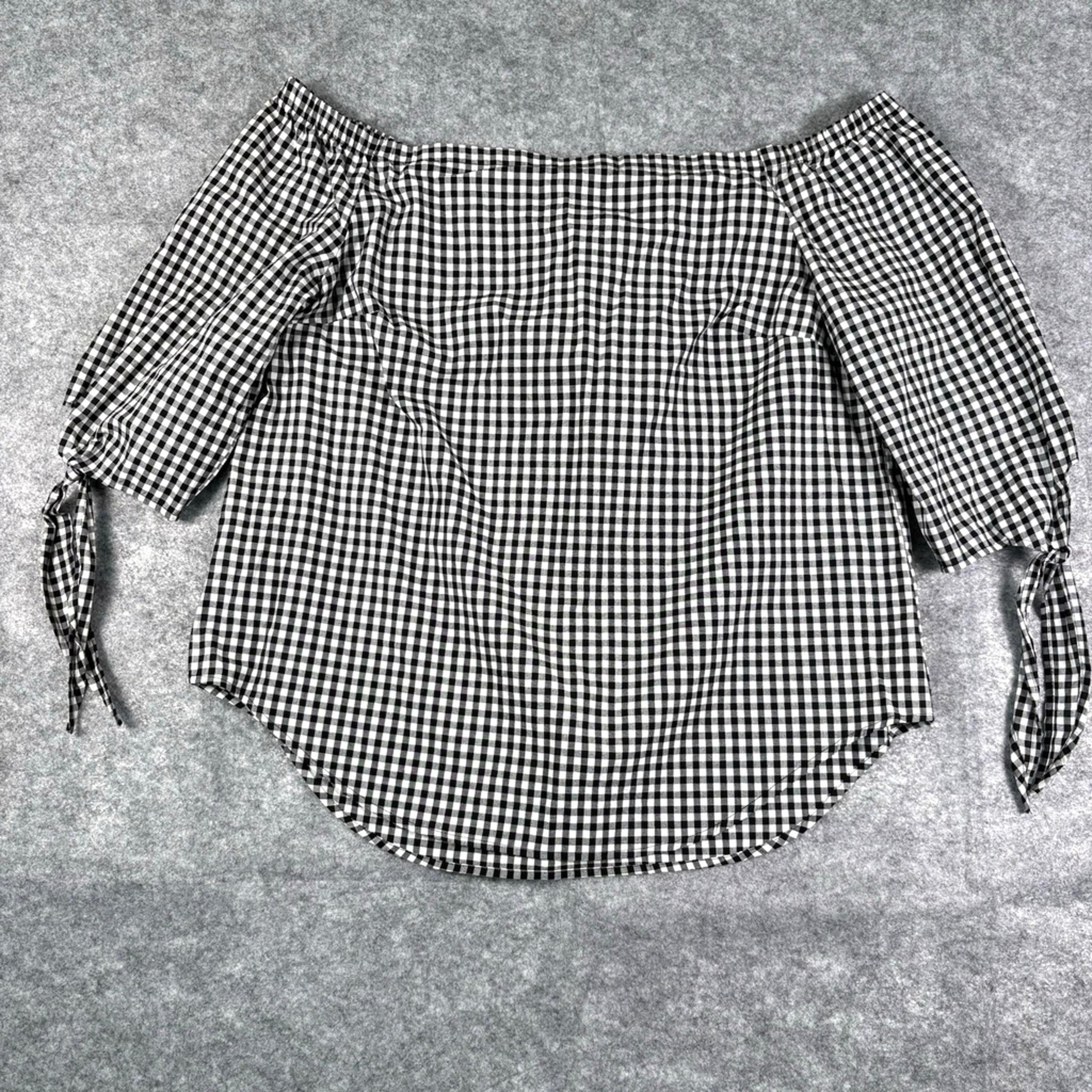 FADED GLORY Checked Peasant Blouse Size XXL-20 Blk Wht Boho Coastal Cowgirl NWT