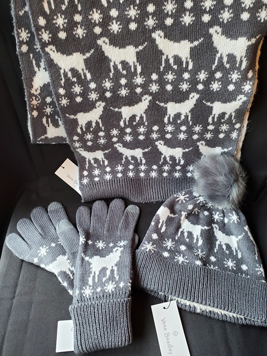Vera Bradley Cozy Scarf Hat Gloves Set Holiday Dogs