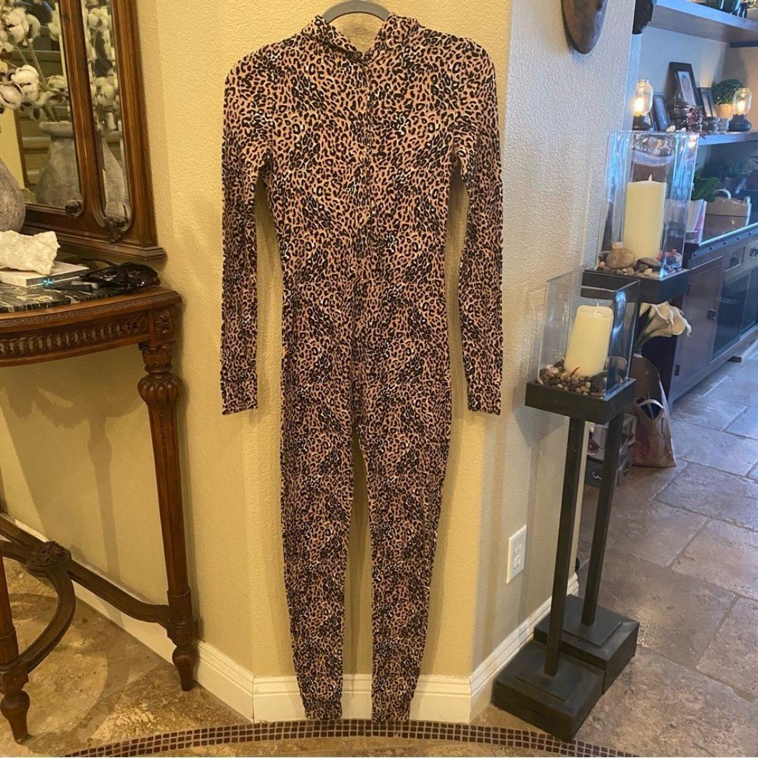 Pink VICTORIA’S SECRET Women Animal Print Hooded Ears Thermal Onesie Size XS