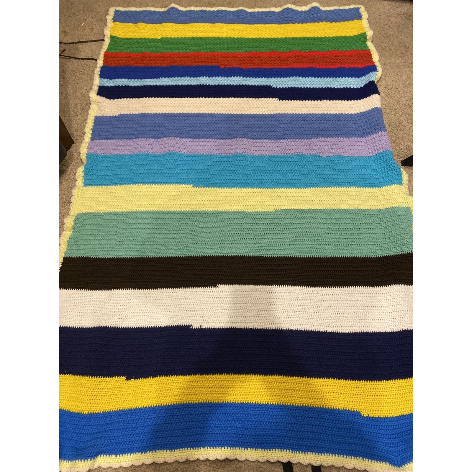 Vintage Colorful Stripe Pattern handmade Afghan 70” X 48”