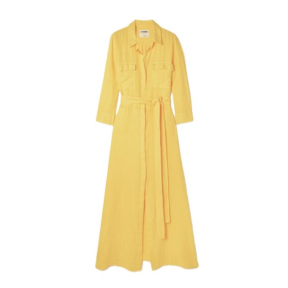NWT L'Agence Cameron in Light Maize Yellow Linen Belted Maxi Shirt Dress S