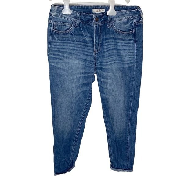 Hollister mid rise distressed cropped cuffed boyfriend medium wash jeans size 27