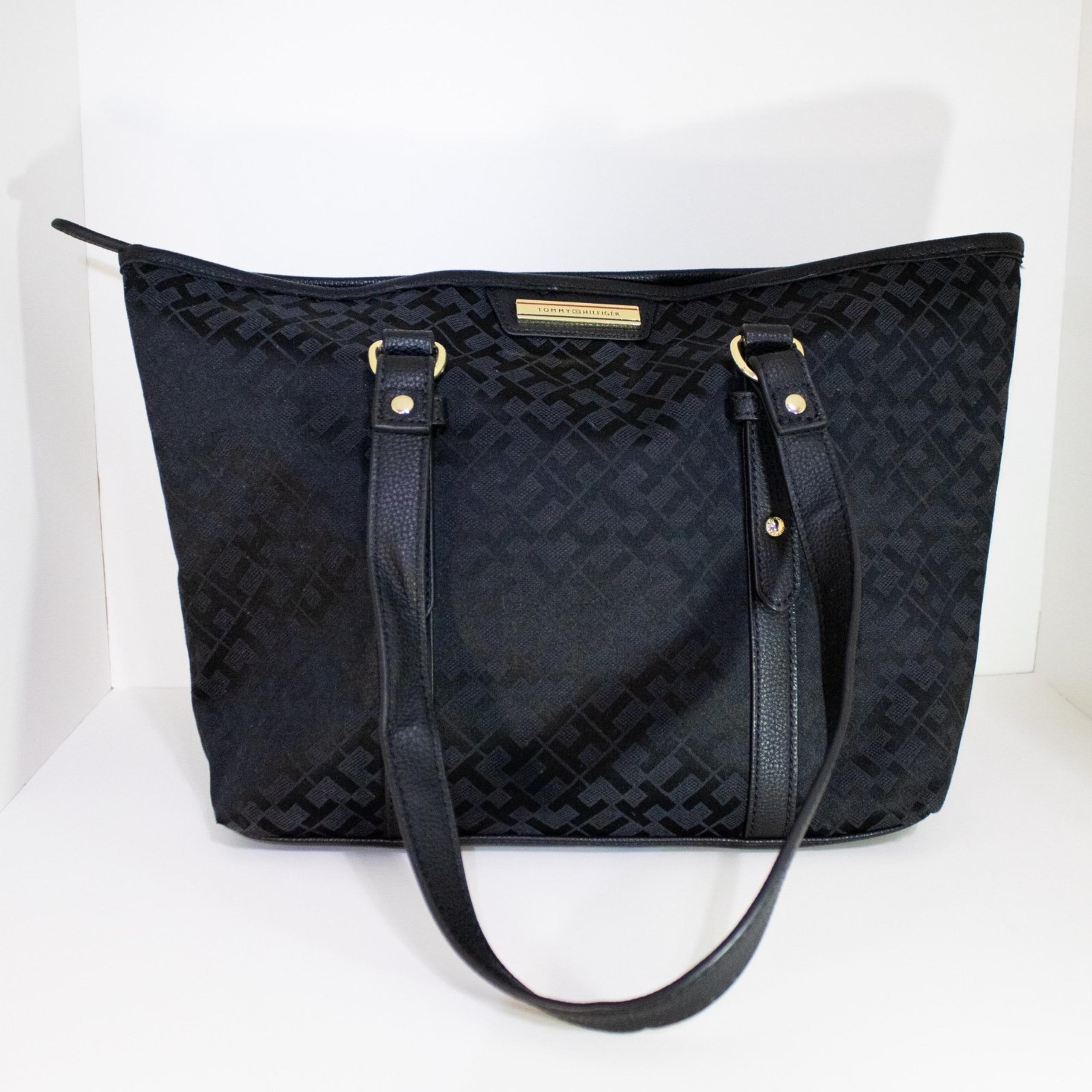 Tommy Hilfiger Black Tote Shoulder Bag - Monogram