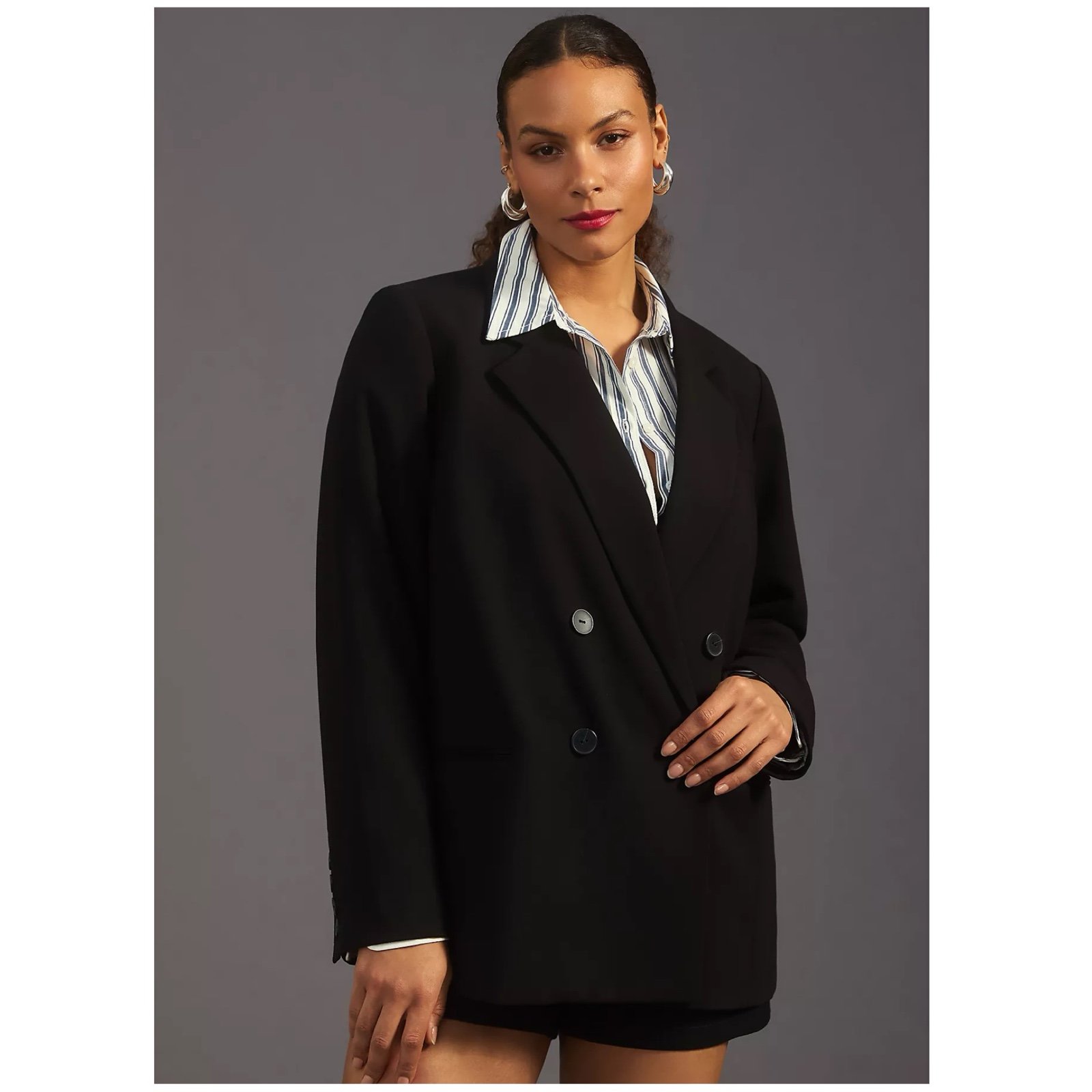 MAEVE x ANTHROPOLOGIE Double-Breasted Oversized Blazer, Black, 24W