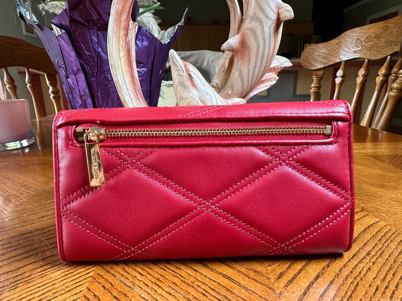 NWT Michael Kors Jet Set Travel Lg PVC Leather Trifold Wallet (Chili)