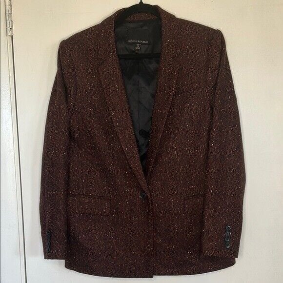 Banana Republic Women's Burgundy Herringbone Wool Blend Blazer Jacket Sz 12