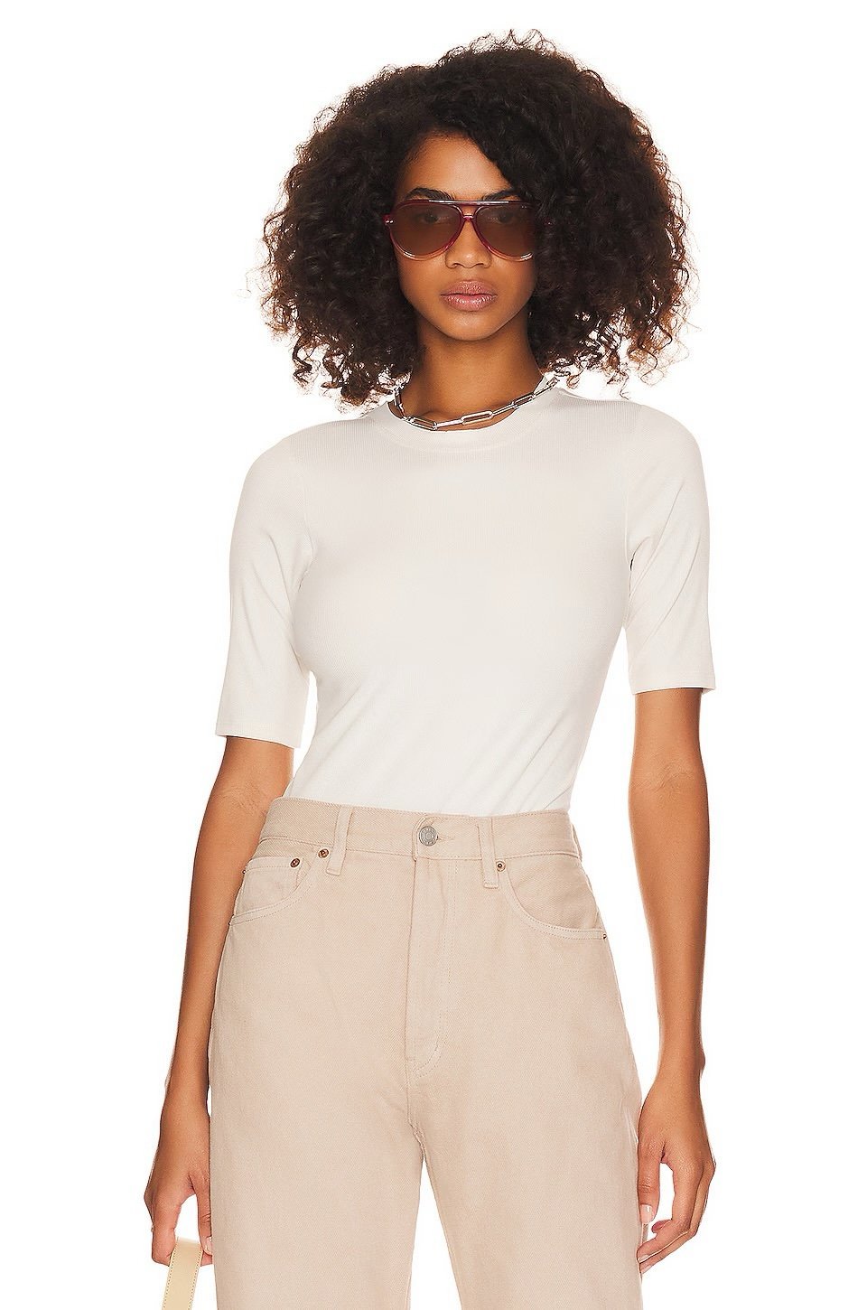 Spanx Suit Yourself Ribbed Short Sleeve Bodysuit in Parchment