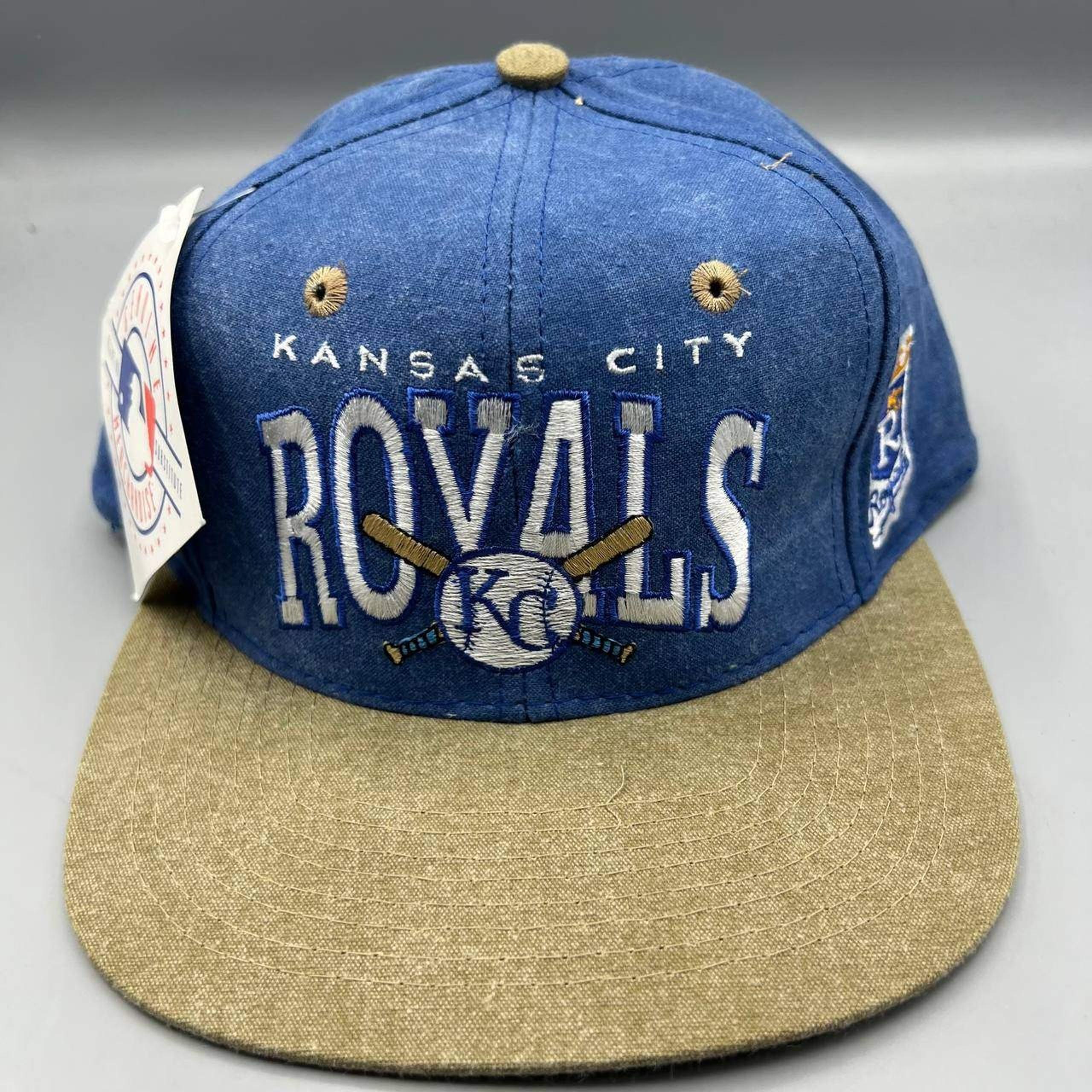 Vintage Kansas City Royals Hat Men Blue Brown Signatures Snap Back Cap New