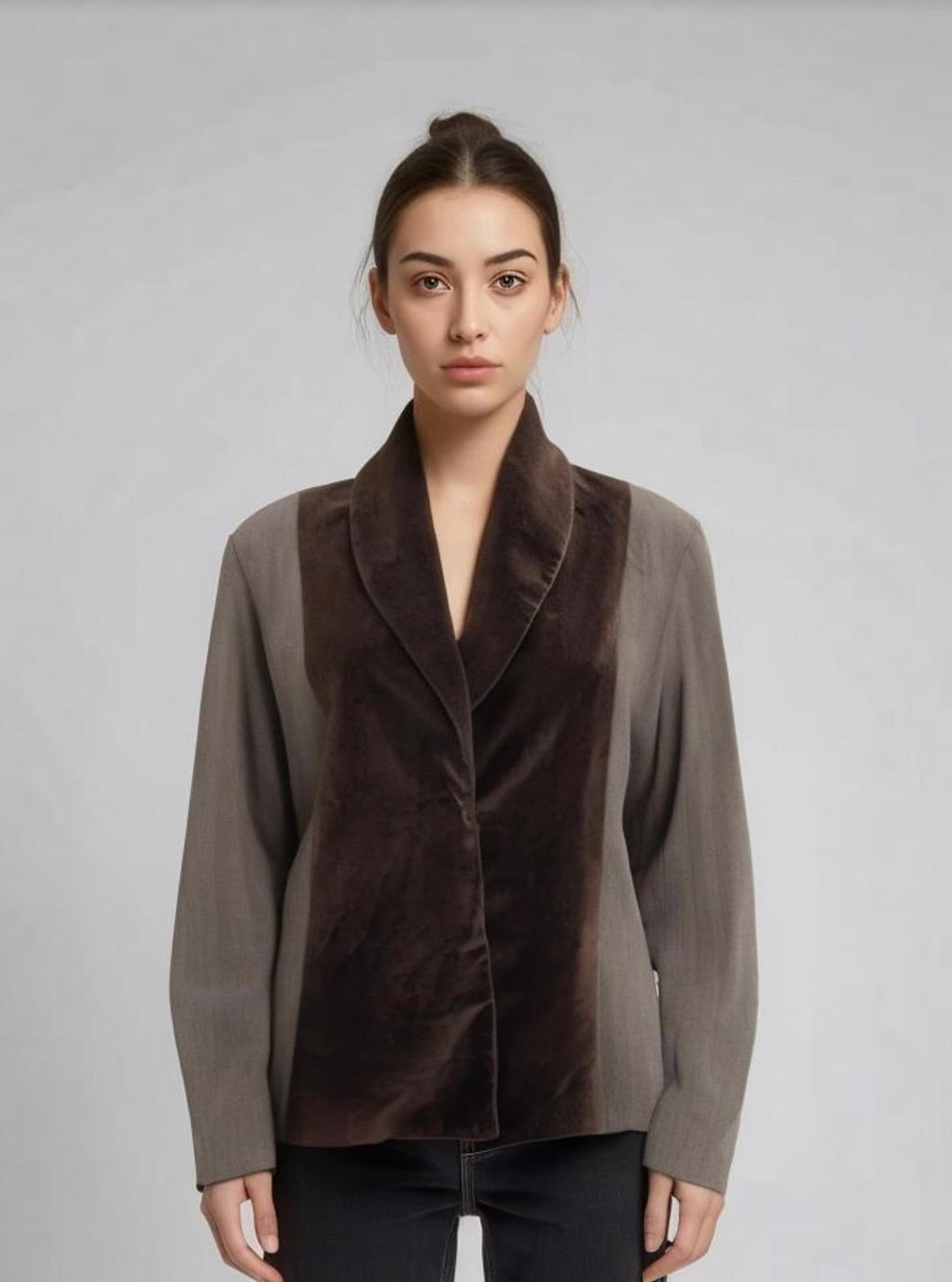 Kenar Women's Blazer Sz 14 Brown Chocolate Velvet Panel Vertical Stripe Corpcore