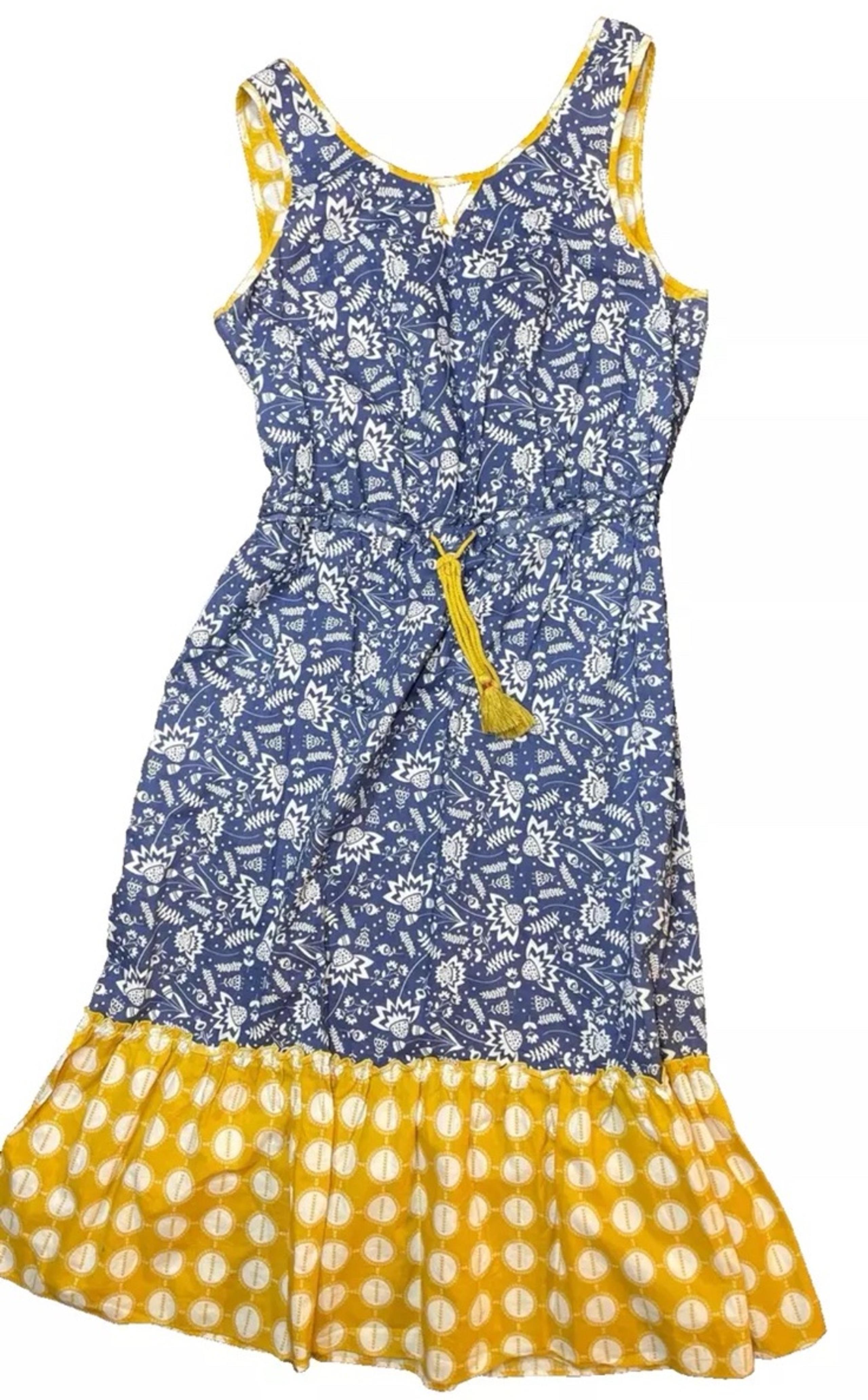 MATILDA JANE Womens Size Small Camp MJC Blue Ridge Dress Midi Yellow Blue